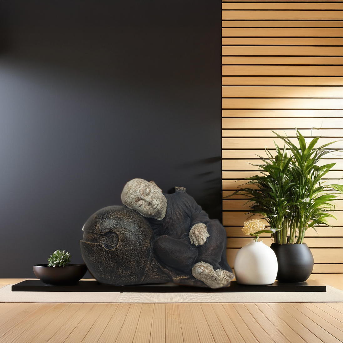 Bald Buddha Sleeping On Cloth Sack H43