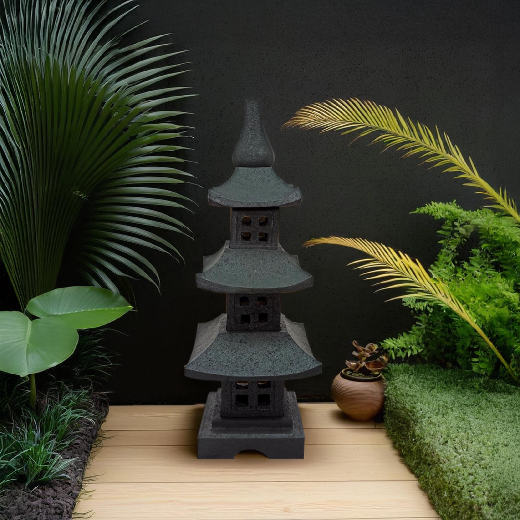 Garden Lamp Pagoda H 80 cm Lava Stone