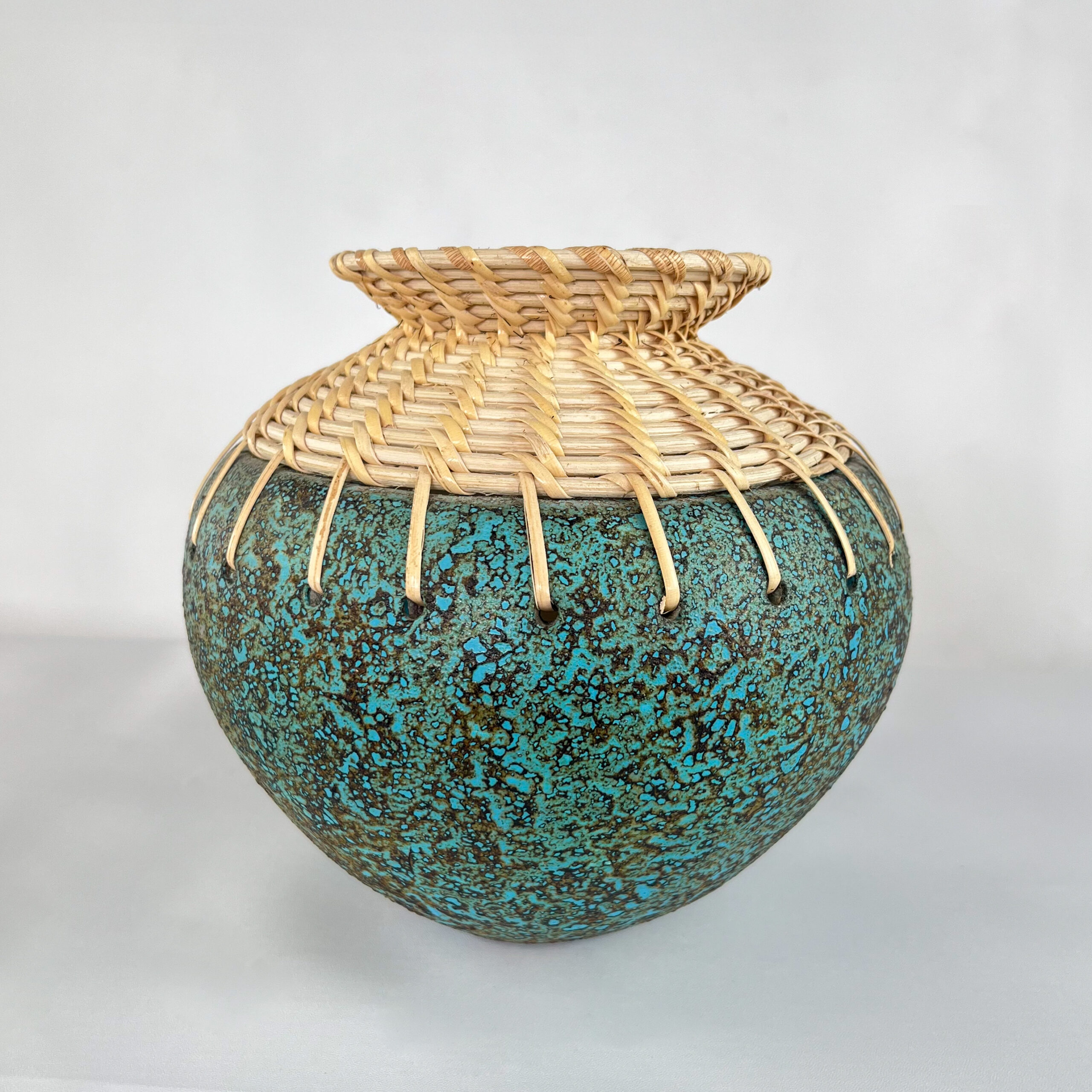 "Lombok" Handcrafted Rattan & Ceramic Vase | Global Eclectic Decor Vase | SV03 - Image 3