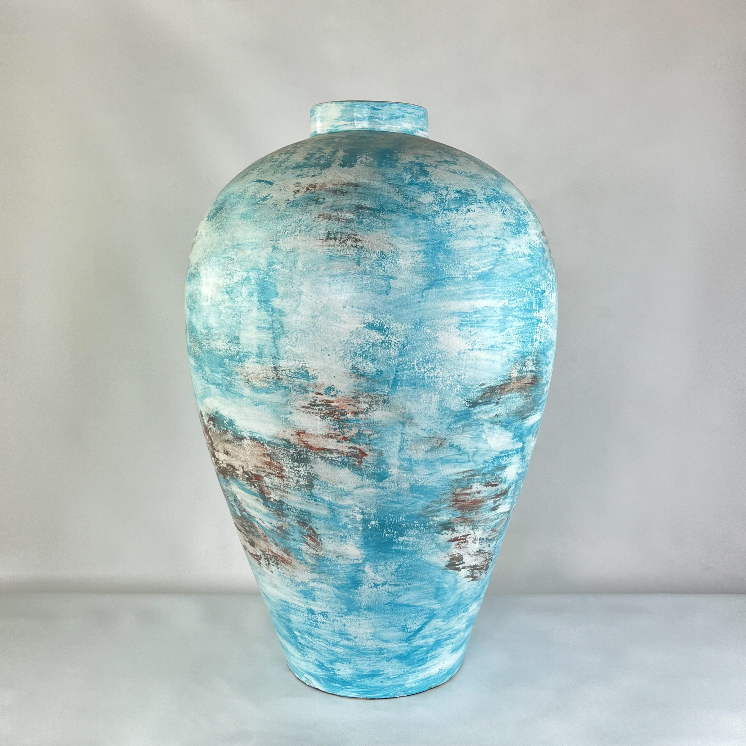 Tall Coastal Farmhouse Vase for Floor Decor | Large Hand-Painted Pottery Jar | SV08 - Image 4