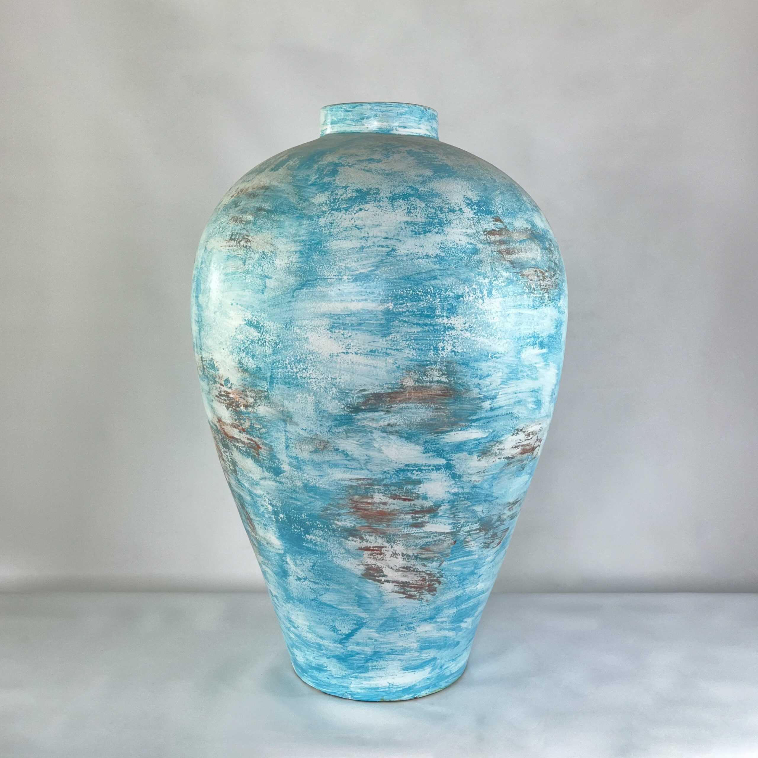 Tall Coastal Farmhouse Vase for Floor Decor | Large Hand-Painted Pottery Jar | SV08 - Image 3