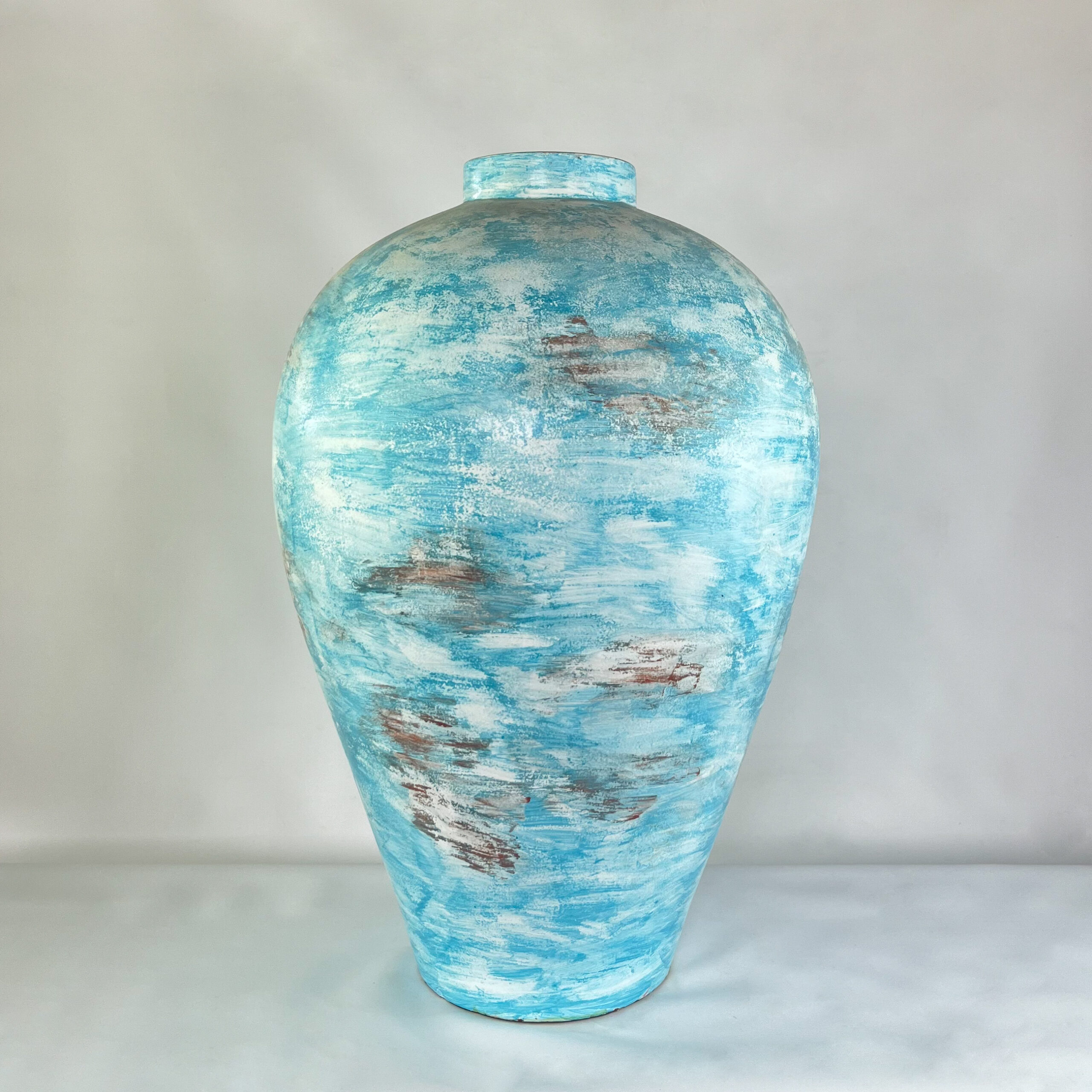 Tall Coastal Farmhouse Vase for Floor Decor | Large Hand-Painted Pottery Jar | SV08 - Image 2