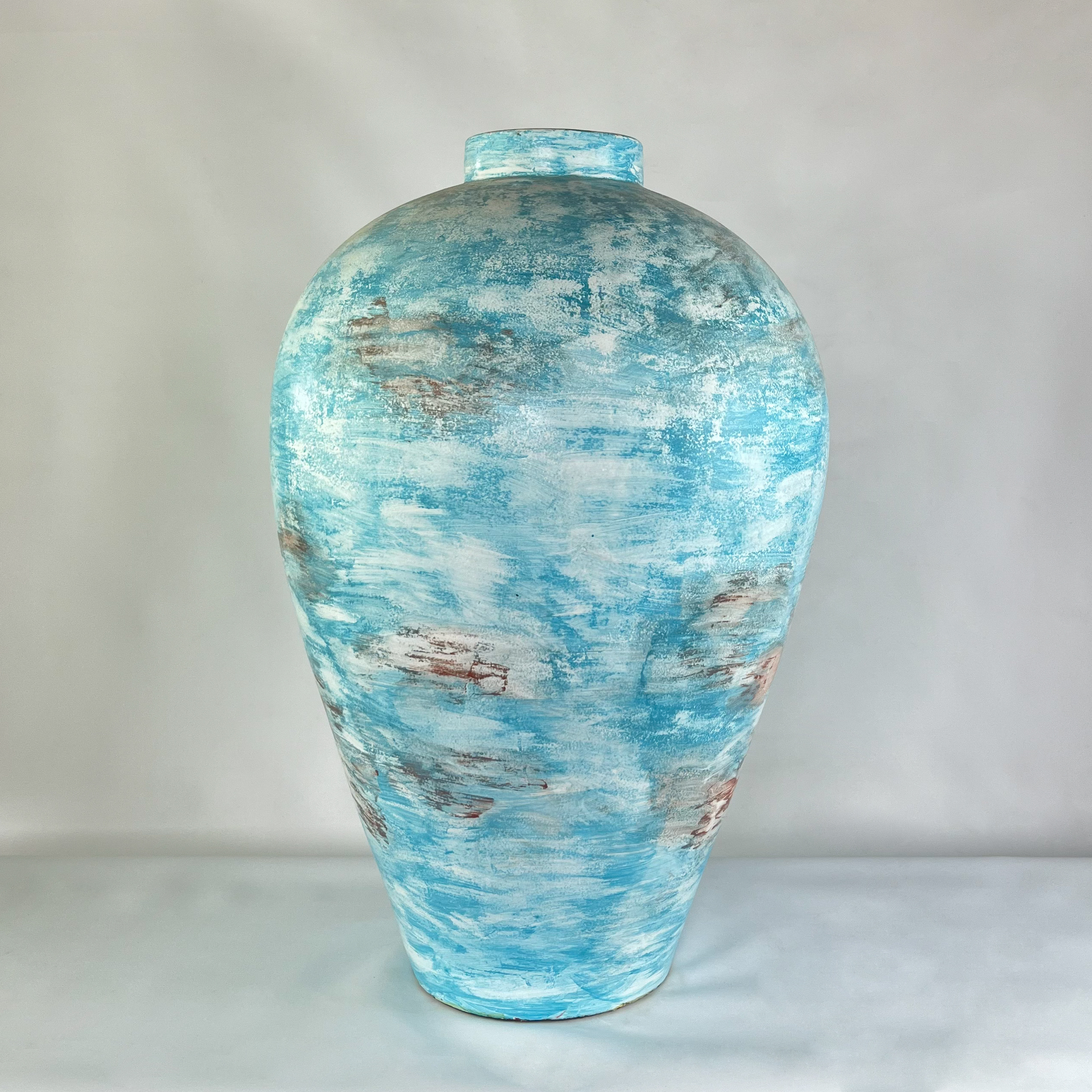 Tall Coastal Farmhouse Vase for Floor Decor | Large Hand-Painted Pottery Jar | SV08 - Image 8