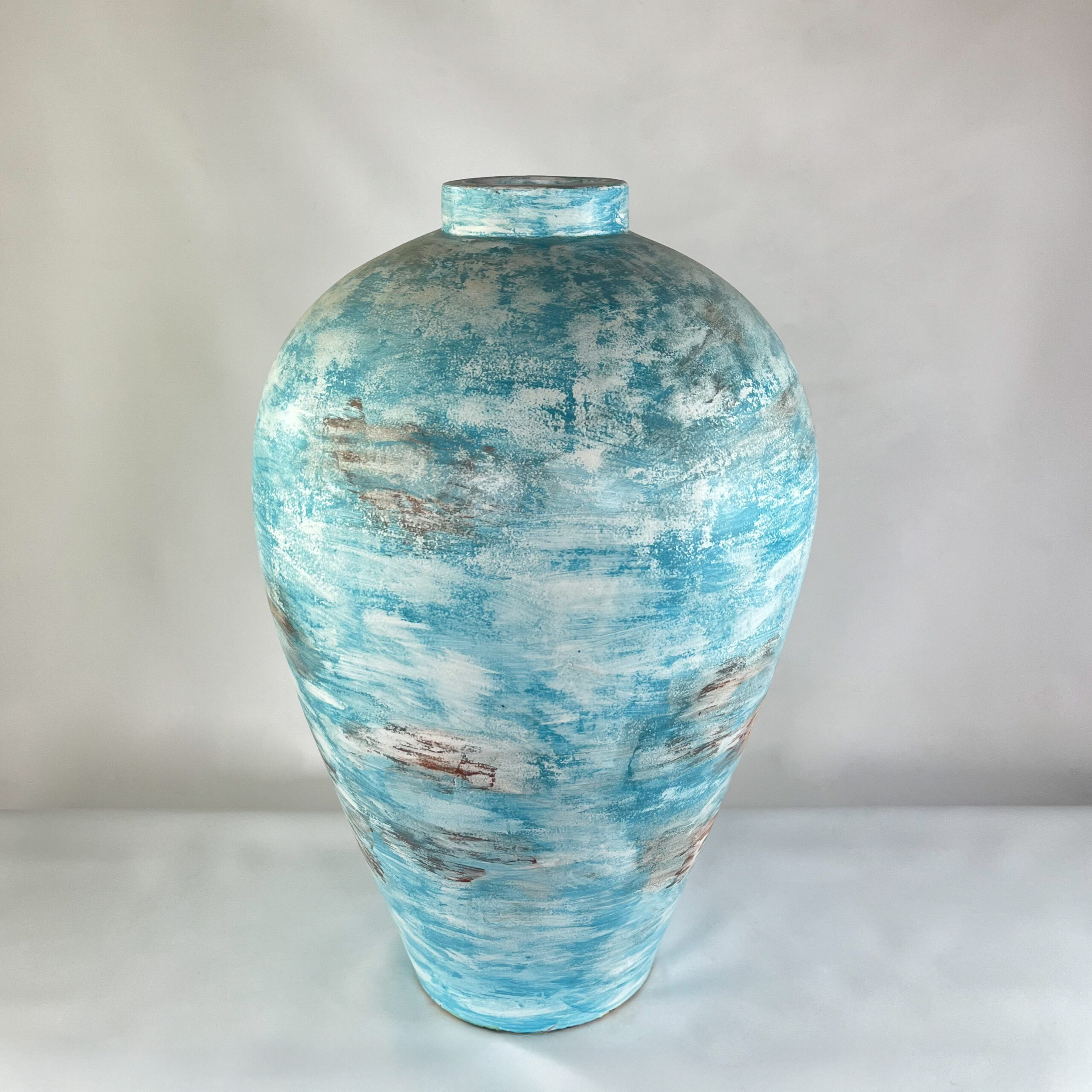 Tall Coastal Farmhouse Vase for Floor Decor | Large Hand-Painted Pottery Jar | SV08 - Image 7