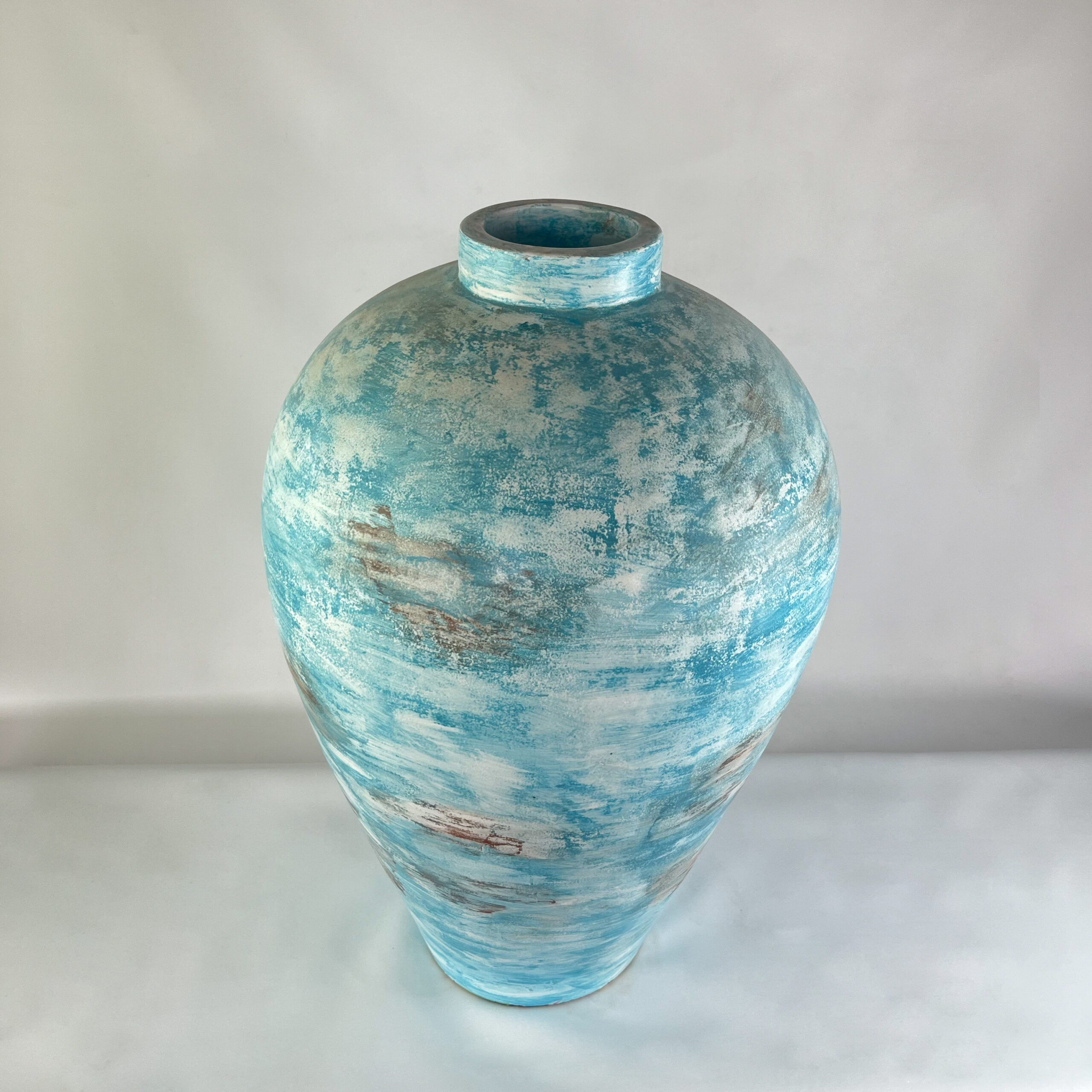 Tall Coastal Farmhouse Vase for Floor Decor | Large Hand-Painted Pottery Jar | SV08 - Image 5