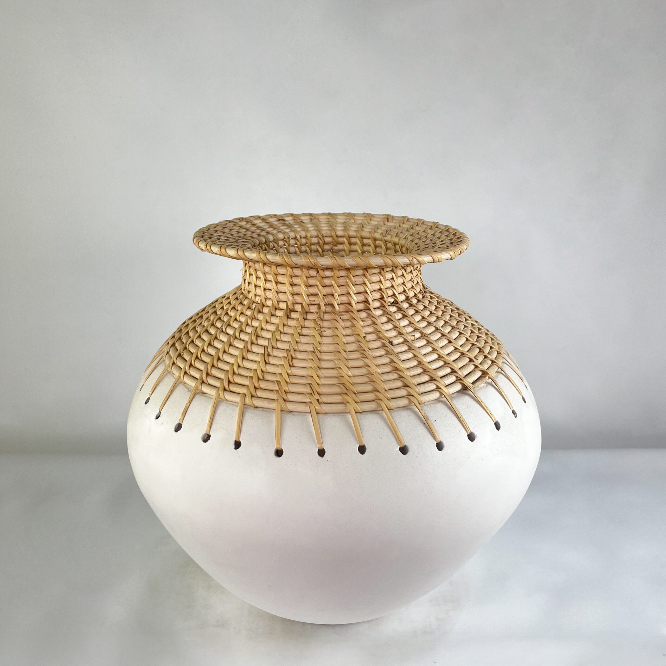 Wide Gourd Vase with Woven Collar for Pampas Grass | Boho Chic Statement Vase | SV04 - Image 3