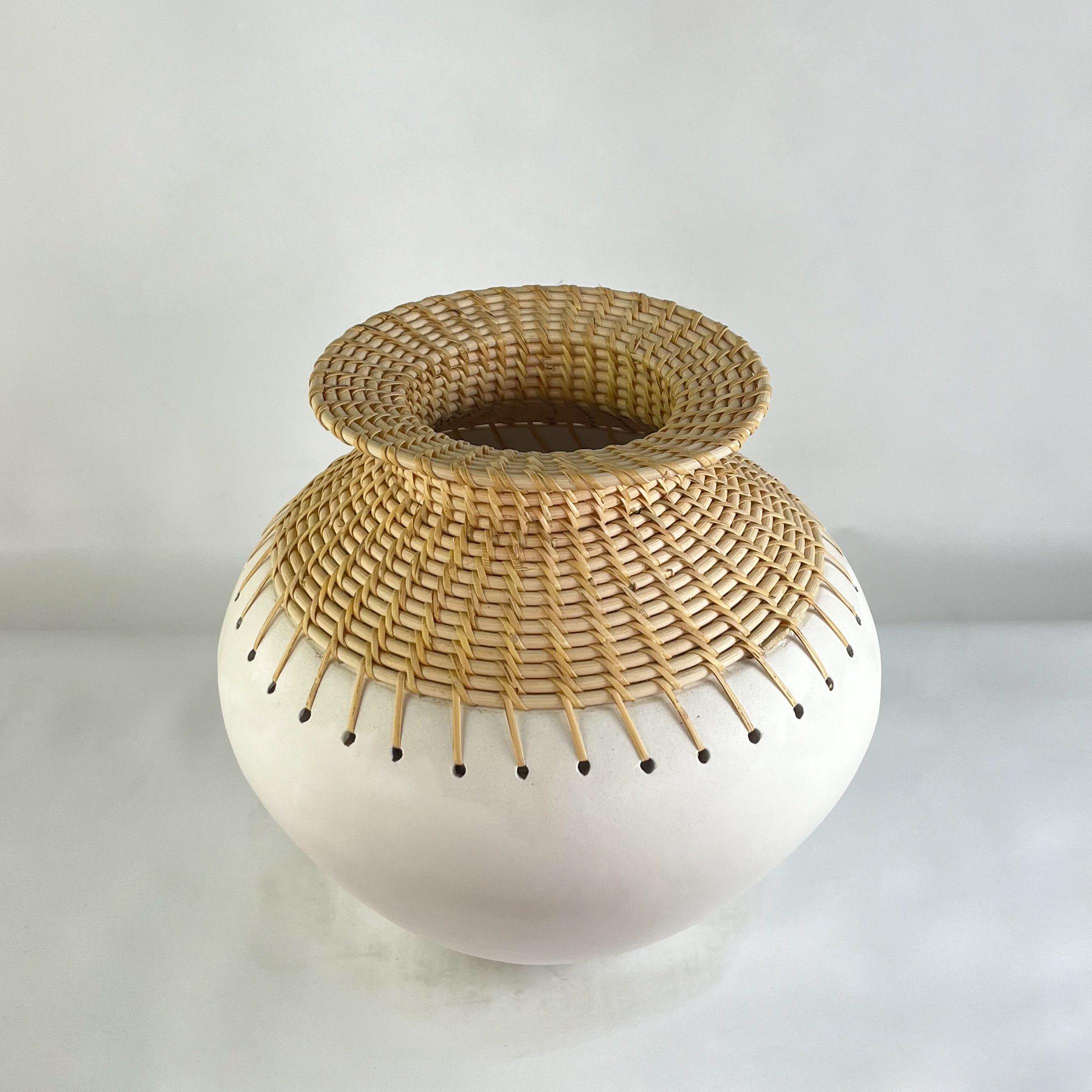 Wide Gourd Vase with Woven Collar for Pampas Grass | Boho Chic Statement Vase | SV04 - Image 4