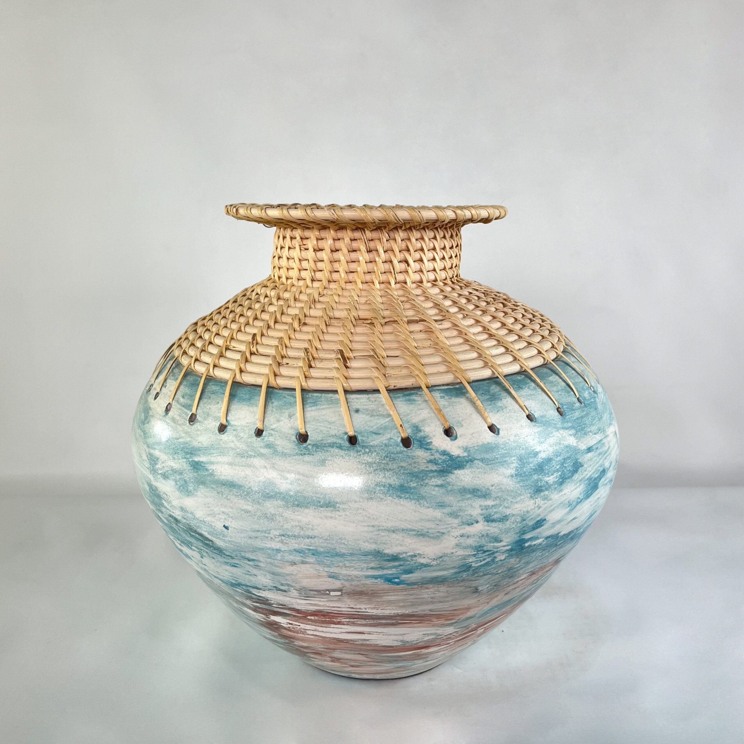 Wide Gourd Vase with Woven Collar for Pampas Grass | Boho Chic Statement Vase | SV04 - Image 5