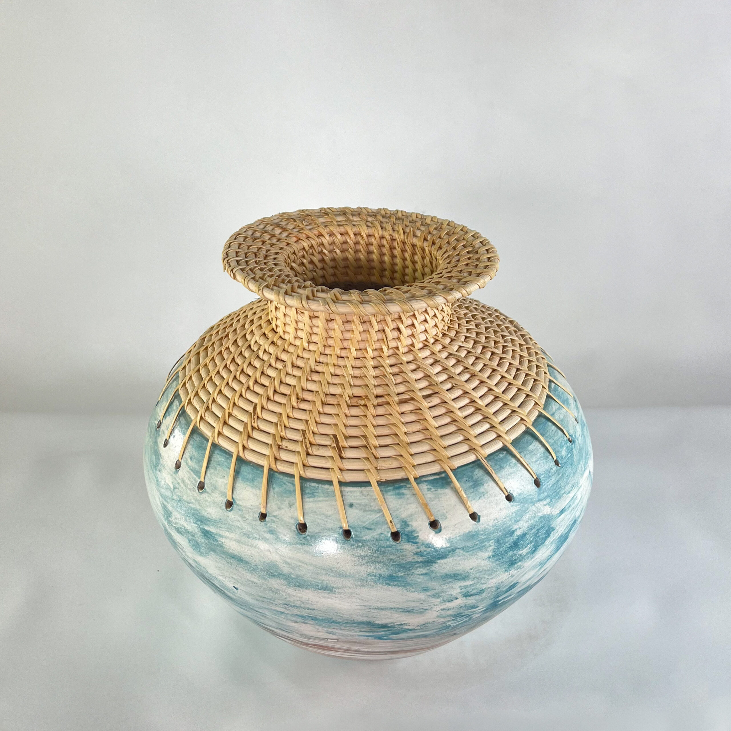 Wide Gourd Vase with Woven Collar for Pampas Grass | Boho Chic Statement Vase | SV04 - Image 2