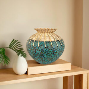 "Lombok" Handcrafted Rattan & Ceramic Vase | Global Eclectic Decor Vase | SV03