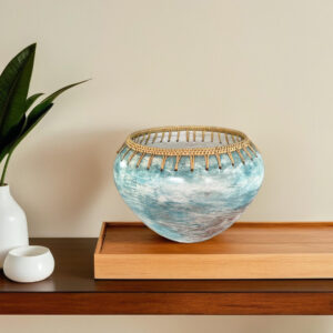 "Seruni" Handcrafted Pottery & Rattan Vase | Natural Woven Vase for Home Decor | SV02