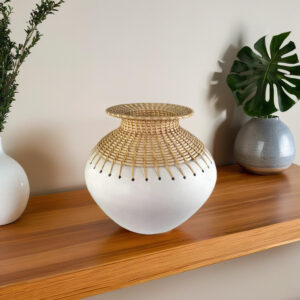 Wide Gourd Vase with Woven Collar for Pampas Grass | Boho Chic Statement Vase | SV04