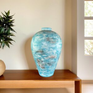 Tall Coastal Farmhouse Vase for Floor Decor | Large Hand-Painted Pottery Jar | SV08
