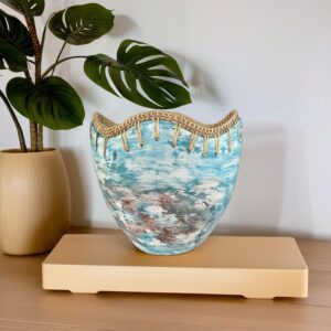 Statement Art Vase with Scalloped Edge | Large Decorative Vessel for Entryway | SV05