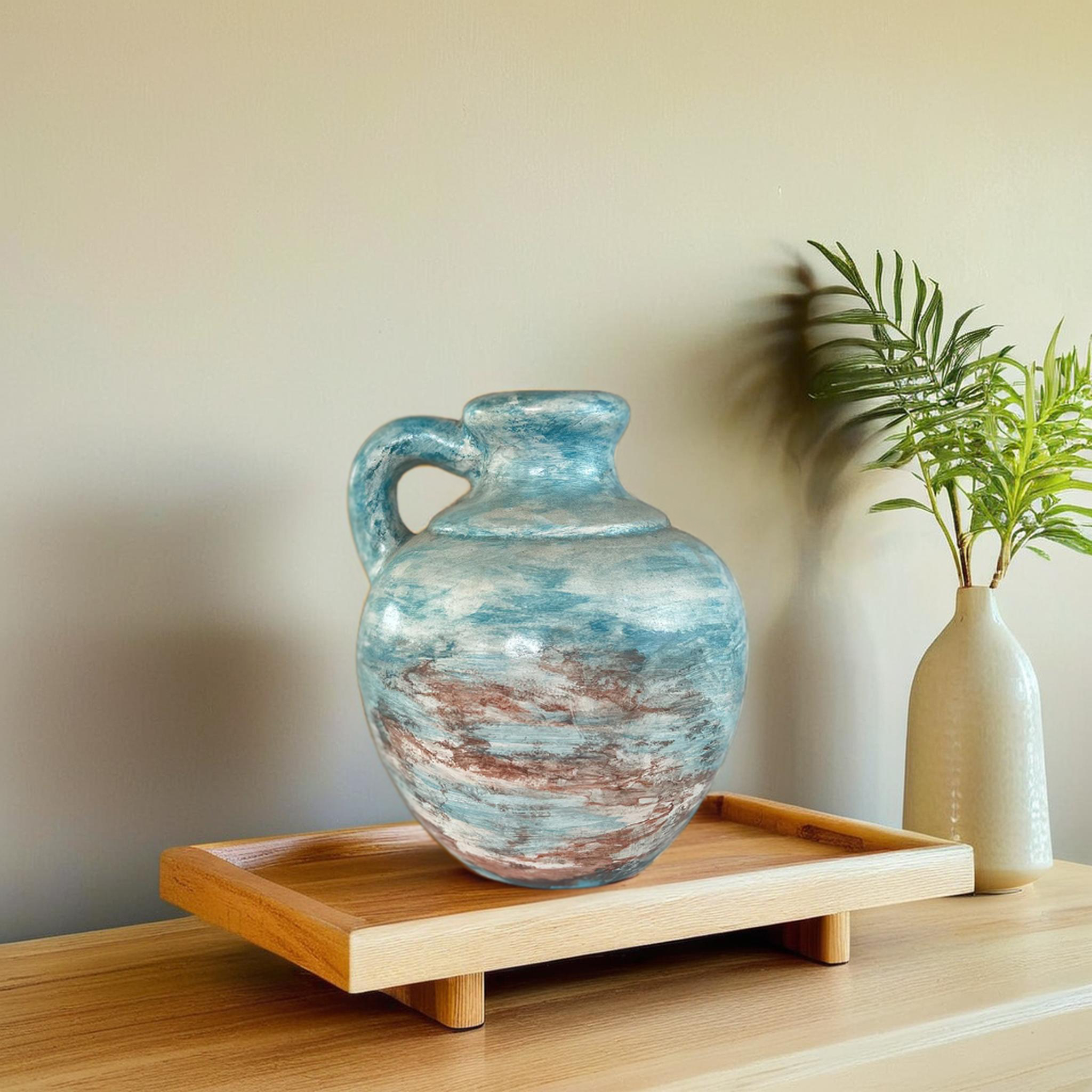 Aged Stone & Terracotta Handled Vase | Wabi-Sabi Rustic Pottery Jug | SV09