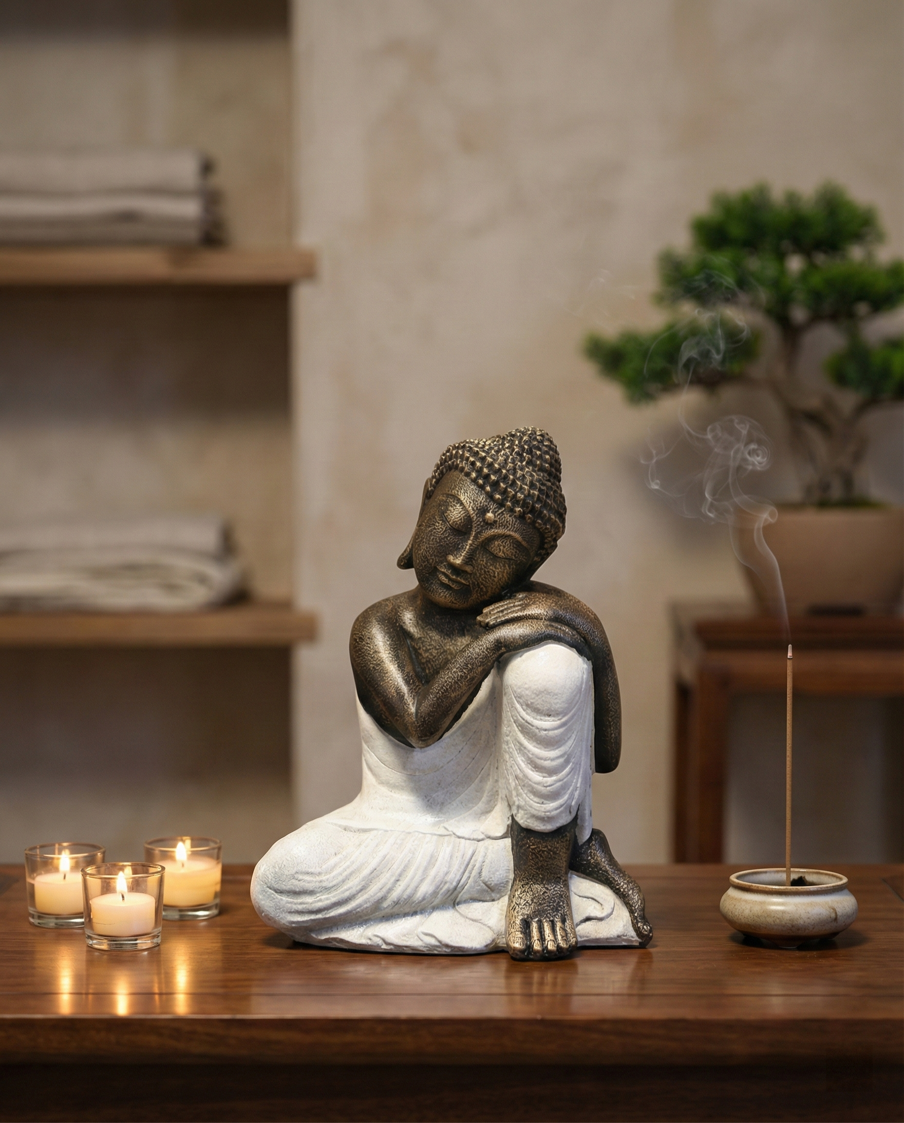 Closed Eye Buddha Resting On Knee H.45 cm - Image 3