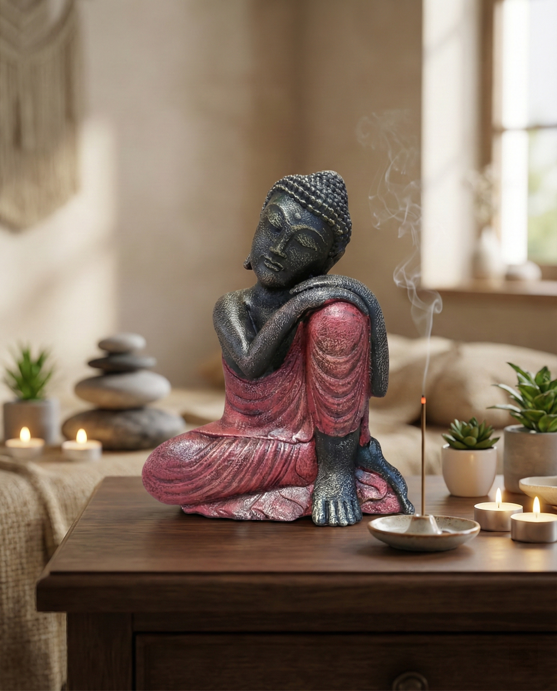 Closed Eye Buddha Resting On Knee H.45 cm - Image 7